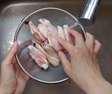 鶏肉を水洗いする